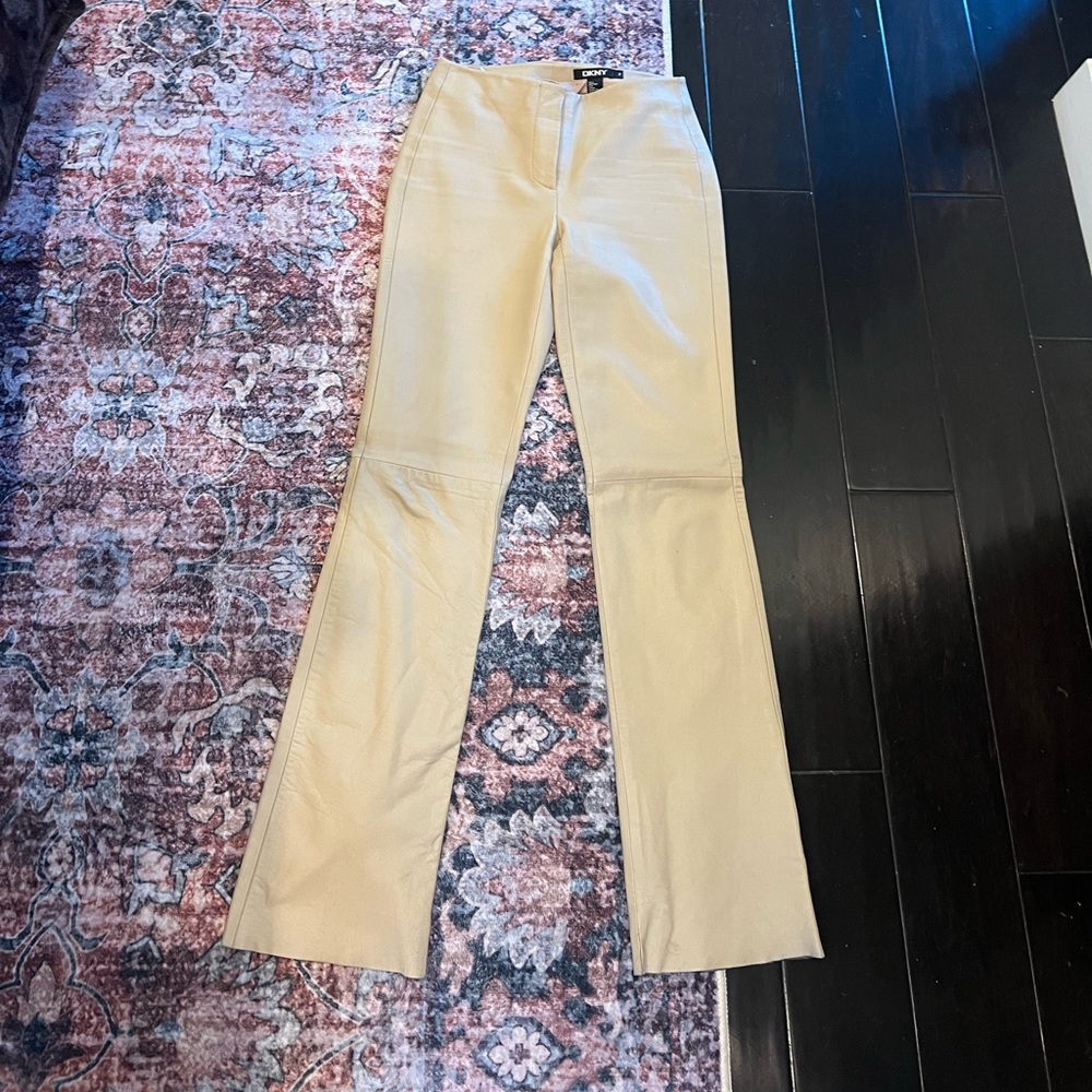 DKNY leather tan pants